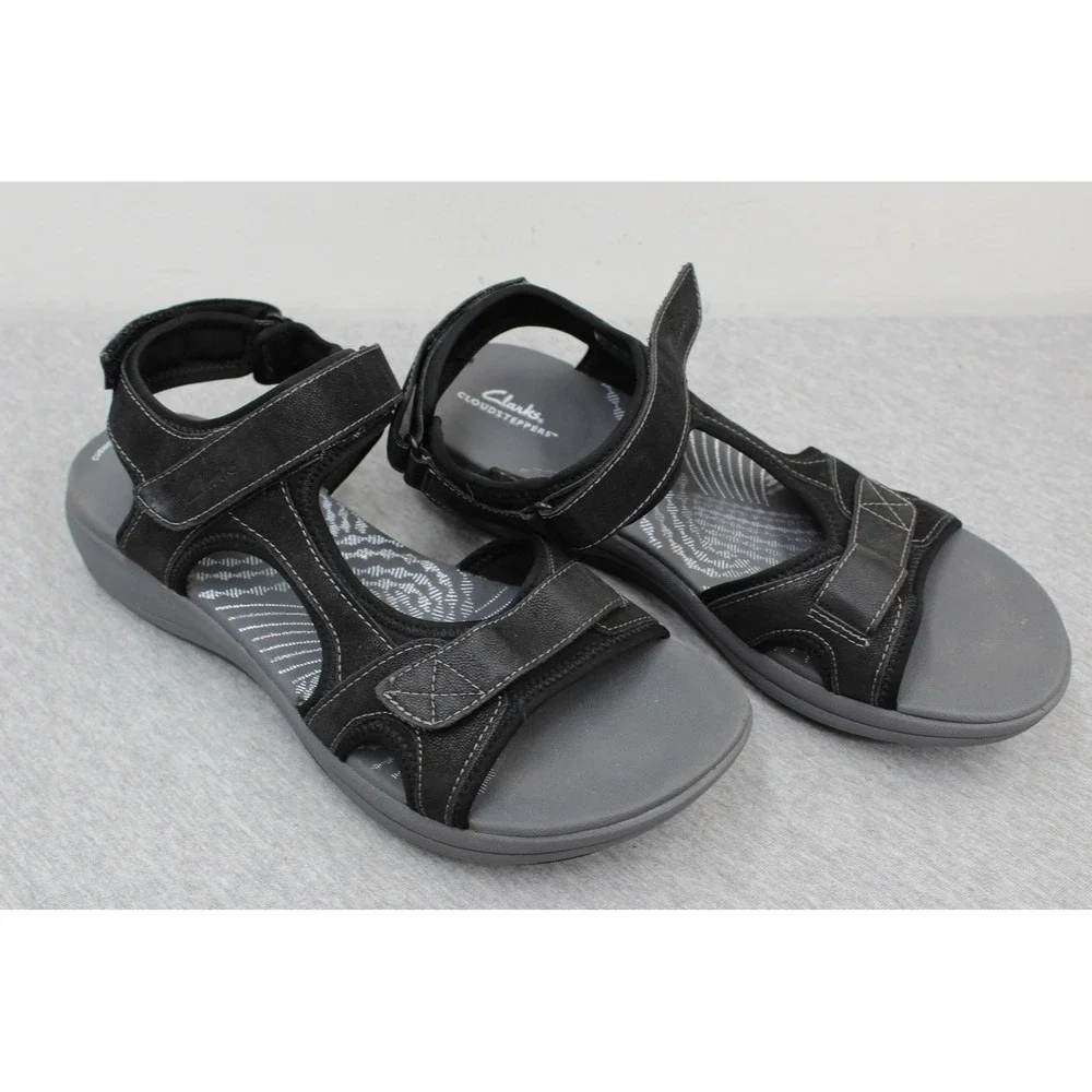 Clarks Sandals Womens 9.5 Black Cloudsteppers Arla Glade Sporty Strappy Comfort